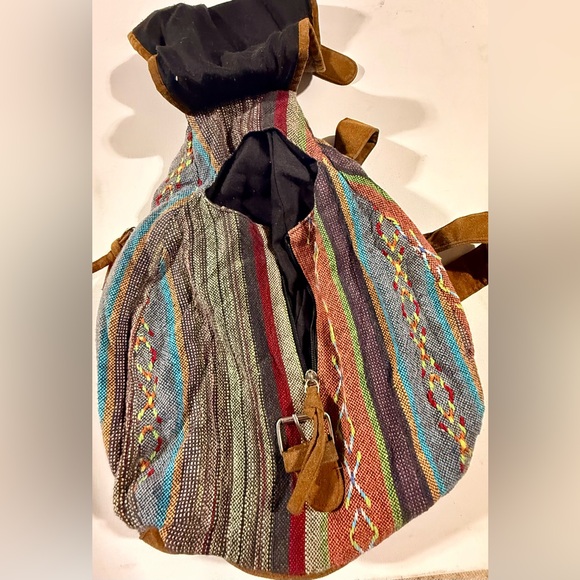 Brown Bohemian Backpack with Southwestern Pattern Made in India - Picture 4 of 11